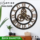 Artiss 80cm Wall Clock Large Retro Roman Numerals Brown